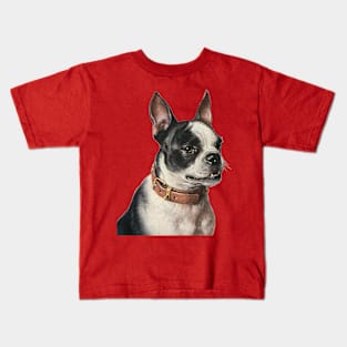 Cute Vintage Boston Terrier Dog with Collar Kids T-Shirt